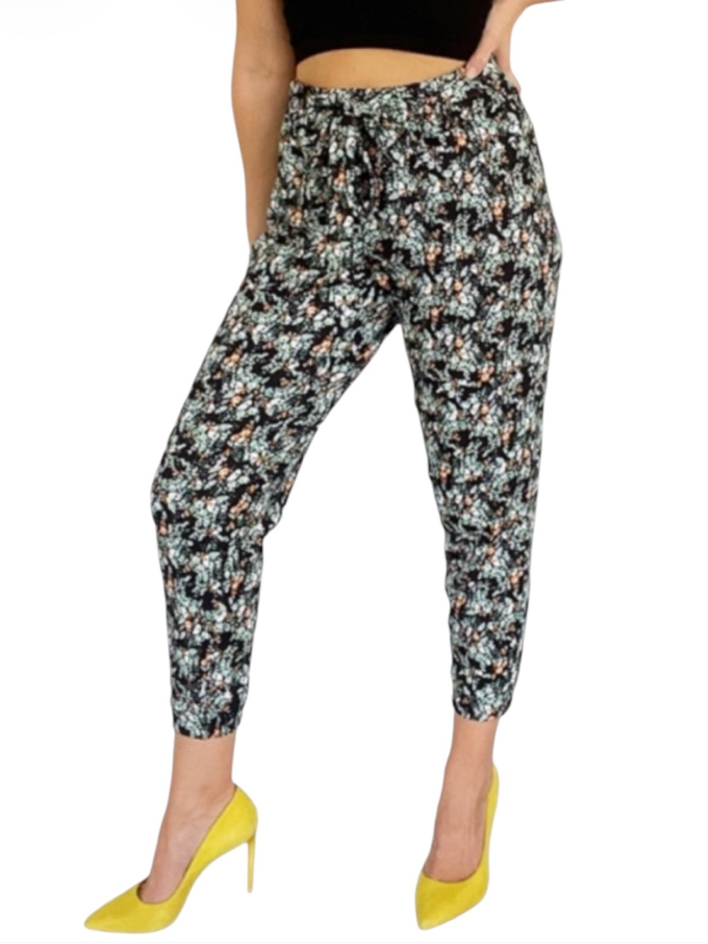 Floral print high waist tapered ankle joggers size XS